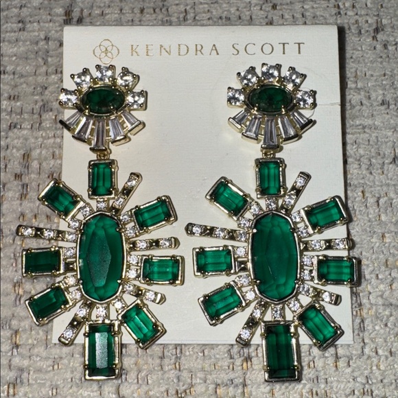 Kendra Scott Glenda Emerald Green and Gold Radiant Earrings - Picture 2 of 7